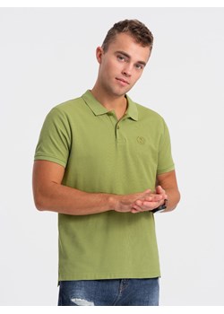 Koszulka męska polo z dzianiny pique - oliwkowy V21 S1374 ze sklepu ombre w kategorii T-shirty męskie - zdjęcie 176307001