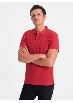 Koszulka męska polo z dzianiny pique - ciemnoczerwony V14 S1374 ze sklepu ombre w kategorii T-shirty męskie - zdjęcie 176307212