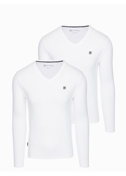 Zestaw 2x męski longsleeve SLIM FIT z logotypem i dekoltem typu V – biały V2 Z87 ze sklepu ombre w kategorii T-shirty męskie - zdjęcie 176307824