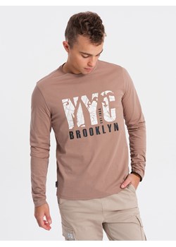 Longsleeve męski z nadrukiem motywu mapy - jasnobrązowy V1 OM-LSPT-0115 ze sklepu ombre w kategorii T-shirty męskie - zdjęcie 176308553