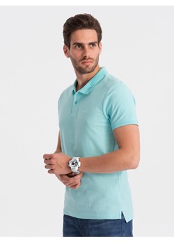 Koszulka męska polo z dzianiny pique - miętowy V18 S1374 ze sklepu ombre w kategorii T-shirty męskie - zdjęcie 176308622