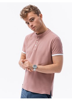 T-shirt męski polo bez kołnierzyka - różowy V7 S1381 ze sklepu ombre w kategorii T-shirty męskie - zdjęcie 176309872