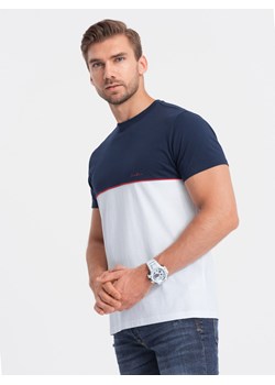 T-shirt męski bawełniany dwukolorowy - granatowo-biały V7 S1619 ze sklepu ombre w kategorii T-shirty męskie - zdjęcie 176310053
