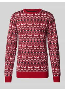 Sweter świąteczny z prążkowanymi wykończeniami ze sklepu Peek&Cloppenburg  w kategorii Swetry męskie - zdjęcie 176310901