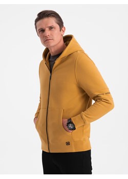 Bluza męska rozpinana hoodie z nadrukami - musztardowa V2 B1423 ze sklepu ombre w kategorii Bluzy męskie - zdjęcie 176312084