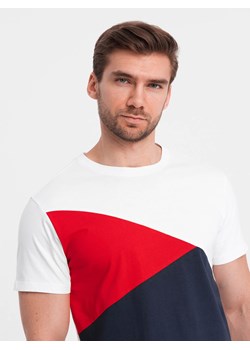 Trójkolorowy t-shirt męski bawełniany - biało-granatowy V3 OM-TSCT-0174 ze sklepu ombre w kategorii T-shirty męskie - zdjęcie 176312222