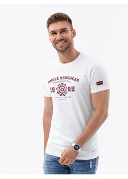 T-shirt męski bawełniany z nadrukiem - biały V1 S1748 ze sklepu ombre w kategorii T-shirty męskie - zdjęcie 176316073