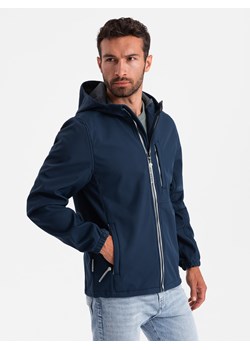 Kurtka męska SOFTSHELL z polarowym środkiem - granatowy V5 OM-JANP-0137 ze sklepu ombre w kategorii Kurtki męskie - zdjęcie 176316240