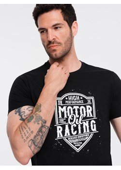 T-shirt męski z nadrukiem w stylu motocyklowym – czarny V1 OM-TSPT-0125 ze sklepu ombre w kategorii T-shirty męskie - zdjęcie 176316274