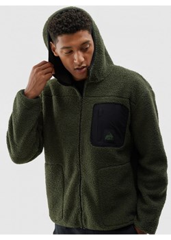 Męski polar sherpa rozpinany z kapturem 4F 4FWAW24TFLEM253 - oliwkowy/khaki ze sklepu Sportstylestory.com w kategorii Bluzy męskie - zdjęcie 176322583