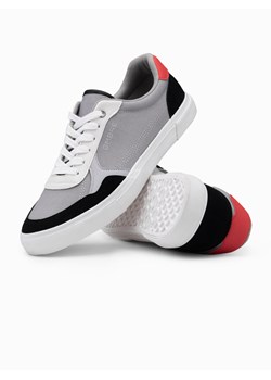 Buty męskie sneakersy z kolorowymi akcentami - szare V4 OM-FOTL-0146 ze sklepu ombre w kategorii Buty sportowe męskie - zdjęcie 176326573