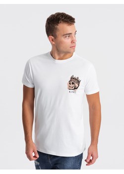 T-shirt męski bawełniany z nadrukiem na klatce piersiowej - biały V3 OM-TSPT-0167 ze sklepu ombre w kategorii T-shirty męskie - zdjęcie 176326713