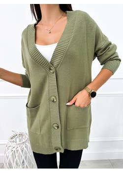 Khaki Rozpinany Sweter z Kieszonkami ze sklepu ModnaKiecka.pl w kategorii Swetry damskie - zdjęcie 176326941