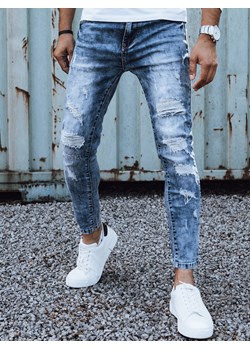 Spodnie męskie jeansowe z dziurami slim fit niebieskie Dstreet UX4451 ze sklepu DSTREET.PL w kategorii Jeansy męskie - zdjęcie 176328211