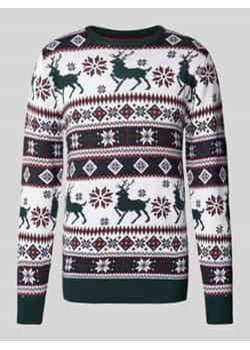 Sweter świąteczny z prążkowanymi wykończeniami ze sklepu Peek&Cloppenburg  w kategorii Swetry męskie - zdjęcie 176354914