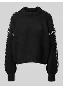 Sweter z dzianiny o kroju relaxed fit z detalem w kontrastowym kolorze model ‘FENG’ ze sklepu Peek&Cloppenburg  w kategorii Swetry damskie - zdjęcie 176354953