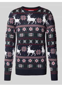 Sweter świąteczny z prążkowanymi wykończeniami ze sklepu Peek&Cloppenburg  w kategorii Swetry męskie - zdjęcie 176355560