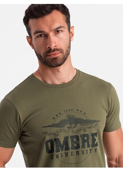 T-shirt męski bawełniany z printem militarnym - khaki V2 OM-TSPT-0164 ze sklepu ombre w kategorii T-shirty męskie - zdjęcie 176358322