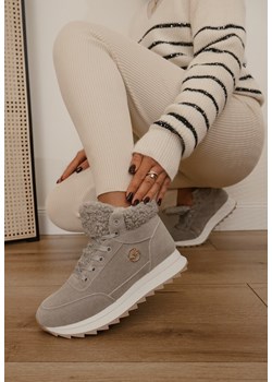 Szare Sneakersy na Grubej Platformie z Metaliczną Aplikacją i Barankiem Irinala ze sklepu born2be.pl w kategorii Buty sportowe damskie - zdjęcie 176387344