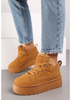 Brązowe Sneakersy Vices w Stylu Śniegowców w Stylu Śniegowców na Platformie z Ozdobnym Futerkiem Nalirea ze sklepu born2be.pl w kategorii Buty sportowe damskie - zdjęcie 176387353