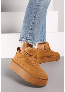 Brązowe Sneakersy Vices w Stylu Śniegowców w Stylu Śniegowców na Platformie z Ozdobnym Futerkiem Nalirea ze sklepu born2be.pl w kategorii Buty sportowe damskie - zdjęcie 176387354