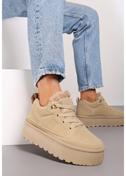 Beżowe Sneakersy Vices  w Stylu Śniegowców na Platformie z Ozdobnym Futerkiem Nalirea ze sklepu born2be.pl w kategorii Buty sportowe damskie - zdjęcie 176387360