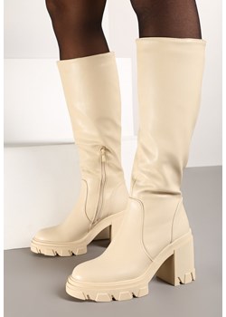 Beżowe Casualowe Kozaki na Słupku z Dopasowaną Cholewką Avanielle - id: W9B-X9788-1-42-BEIGE - marki Renee - 176387793 Beżowe Casualowe Kozaki na Słupku z Dopasowaną Cholewką Avanielle ze sklepu renee.pl w kategorii Kozaki damskie - zdjęcie 176387793