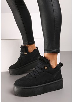 Czarne Sneakersy Vices Stylizowane na Śniegowce na Platformie Obszyte Futerkiem Naleris ze sklepu renee.pl w kategorii Buty sportowe damskie - zdjęcie 176388634
