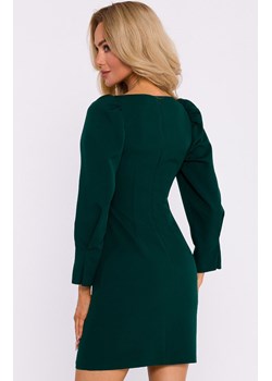 Sukienka mini z bufiastymi rękawami w kolorze butelkowej zieleni M836, Kolor butelkowa zieleń, Rozmiar L, MOE ze sklepu Intymna w kategorii Sukienki - zdjęcie 176390714