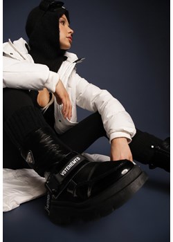 Czarne Śniegowce Lakierowane z Taśmami z Napisami Ermanno ze sklepu renee.pl w kategorii Śniegowce damskie - zdjęcie 176427543