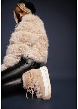 Ciemnobeżowe Futerkowe Śniegowce Wsuwane na Platformie z Imitacją Sznurówek Linettia ze sklepu renee.pl w kategorii Śniegowce damskie - zdjęcie 176427890