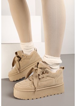 Ciemnobeżowe Sneakersy Vices na Platformie Obszyte Futerkiem Naleris ze sklepu renee.pl w kategorii Buty sportowe damskie - zdjęcie 176428964