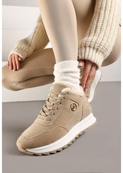 Ciemnobeżowe Sneakersy na Platformie z Futerkiem Egiapia - id: 280348 - marki born2be - 176430331 Ciemnobeżowe Sneakersy na Platformie z Futerkiem Egiapia ze sklepu born2be.pl w kategorii Buty sportowe damskie - zdjęcie 176430331