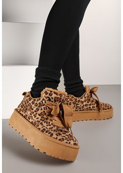 Brązowe Sneakersy Vices w Stylu Śniegowców w Panterkę na Platformie z Ozdobnym Futerkiem Nalirea ze sklepu born2be.pl w kategorii Buty sportowe damskie - zdjęcie 176431710