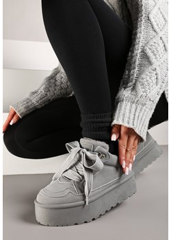 Szare Sneakersy Vices w Stylu Śniegowców na Platformie z Ozdobnym Futerkiem Nalirea ze sklepu born2be.pl w kategorii Buty sportowe damskie - zdjęcie 176431722