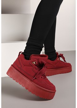 Bordowe Sneakersy Vices w Stylu Śniegowców na Platformie z Ozdobnym Futerkiem Nalirea ze sklepu born2be.pl w kategorii Buty sportowe damskie - zdjęcie 176431734