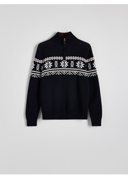 Reserved - Sweter z rozpinanym golfem - granatowy ze sklepu Reserved w kategorii Swetry męskie - zdjęcie 176443051