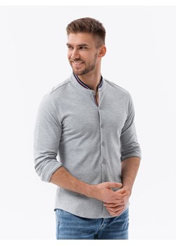 Bawełniana męska koszula SLIM FIT ze stójką w kolorowe paski – szara V5 OM-SHCS-0178 ze sklepu ombre w kategorii Koszule męskie - zdjęcie 176444034