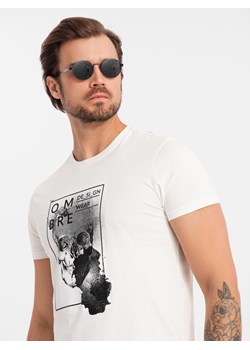 Bawełniana koszulka męska z czaszką – biała V2 OM-TSPT-0200 ze sklepu ombre w kategorii T-shirty męskie - zdjęcie 176444334