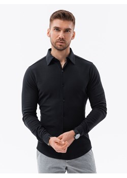 Koszula dzianinowa męska SLIM FIT z długim rękawem – czarna V4 OM-SHCS-0177 ze sklepu ombre w kategorii Koszule męskie - zdjęcie 176444973