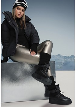 Czarne Śniegowce na Grubej Podeszwie ze Sznurowaną Cholewką i Futrzanym Ociepleniem Maltinnira ze sklepu born2be.pl w kategorii Śniegowce damskie - zdjęcie 176471614
