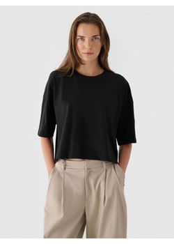 Damski t-shirt oversize Outhorn OTHWAW24TTSHF2341 - czarny ze sklepu Sportstylestory.com w kategorii Bluzki damskie - zdjęcie 176554443