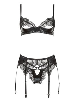 3-częściowy komplet bielizny damskiej wet look Marilyn set, Kolor czarny, Rozmiar L/XL, Beauty Night ze sklepu Intymna w kategorii Komplety bielizny damskiej - zdjęcie 176556460