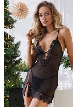 Czarna koszulka nocna damska i stringi Antonella, Kolor czarny, Rozmiar L/XL ze sklepu Intymna w kategorii Komplety bielizny damskiej - zdjęcie 176556913