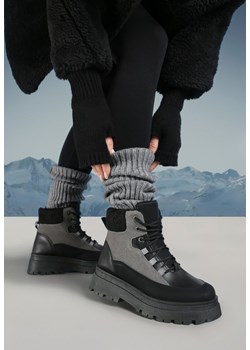 Czarno-Szare Traperki Sznurowane Trapery Jette ze sklepu born2be.pl w kategorii Workery damskie - zdjęcie 176561340