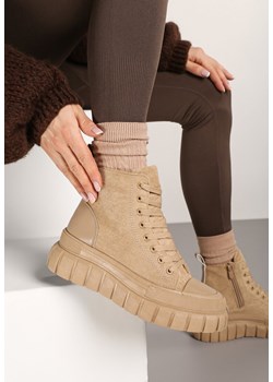 Beżowe Sznurowane Botki na Platformie Novit ze sklepu born2be.pl w kategorii Botki - zdjęcie 176561422