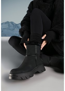 Czarne Śniegowce na Grubej Podeszwie z Futerkiem Revilia ze sklepu born2be.pl w kategorii Śniegowce damskie - zdjęcie 176561544
