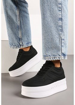 Czarne Sznurowane Sneakersy Vices na Grubej Podeszwie Ozdobiona Napisem Annalira ze sklepu born2be.pl w kategorii Buty sportowe damskie - zdjęcie 176562201