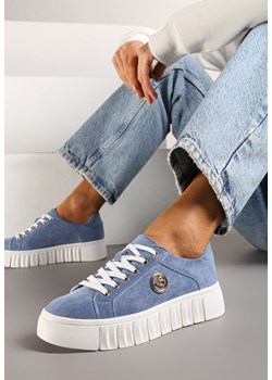 Niebieskie Sneakersy Vices na Grubej Tłoczonej Podeszwie ze Sznurowaniem i Metaliczną Ozdobą Ulfedi ze sklepu born2be.pl w kategorii Buty sportowe damskie - zdjęcie 176562381