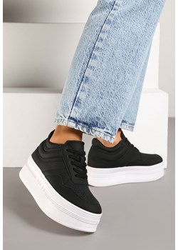 Czarne Sneakersy Vices na Platformie z Tłoczonym Napisem ze Sznurowaniem Eanneth ze sklepu renee.pl w kategorii Buty sportowe damskie - zdjęcie 176563231